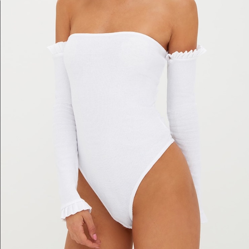 NWT PLT off shoulder white ruffle body suit size 4